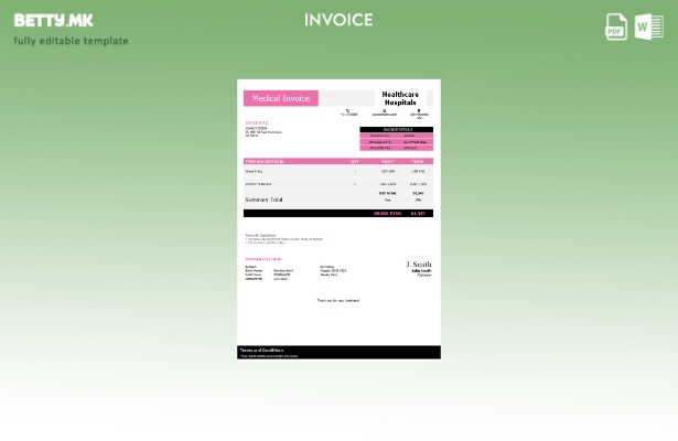 Модерен стил Шаблон за фактура за здравствени болници во САД